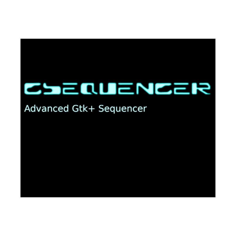 Logo with stylized text CSequencer in blue-green, above the words Advanced Gtk+ Sequencer on a black background.