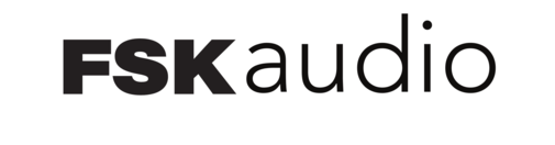 Black text logo that reads FSK audio in a bold, modern sans-serif font on a white background.