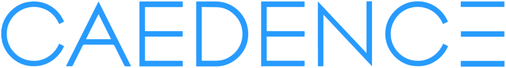 The word CAEDENCE is written in large, thin, blue capital letters on a transparent background.