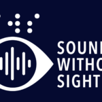 Soundwithout sight logo that includes an eye with waveforms in it and with some braille on top of the eye