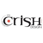 Logo for Crish Design. The text Crish is stylized, with a red dot inside the letter C and decorative black curves around it. The word DESIGN appears in smaller, uppercase letters to the lower right.