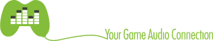 Logo for Game Audio Institute, featuring a green video game controller with sound bars inside it. The text reads “GAME AUDIO INSTITUTE” and below it “Your Game Audio Connection.”.