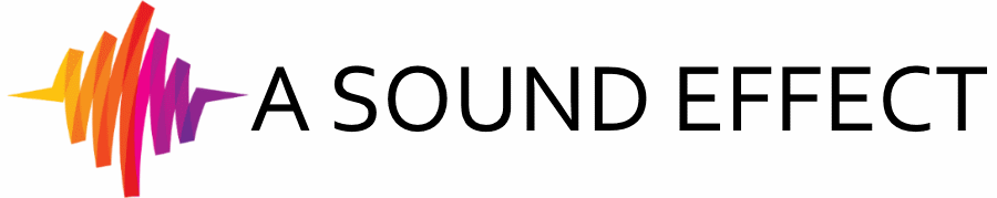 A colorful soundwave graphic in orange, yellow, red, and purple appears to the left of the black text A SOUND EFFECT on a white background.