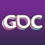 The image shows the letters GDC in bold, white, 3D-style text with pink and teal shading, set against a purple gradient background.