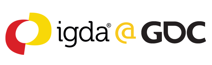 The image shows the igda @ GDC logo, with the IGDA logo in red and yellow on the left, and igda @ GDC in black and yellow text on a white background.
