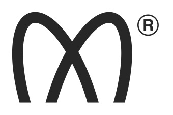Black stylized letter M resembling two arches crossing each other, with a registered trademark symbol (®) in the upper right corner on a white background.