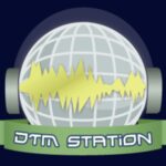 DTM Station Logo- a Globe wearing a pair of headphones