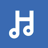 White musical notes arranged to form the shape of an uppercase letter H on a solid blue background.