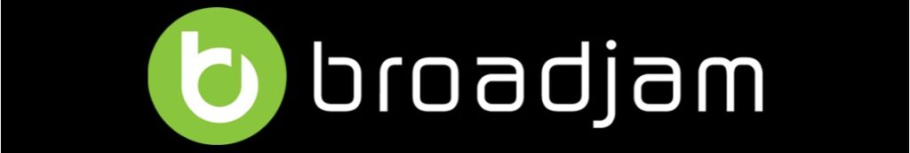 Broadjam logo featuring a lowercase white b inside a green circle, with the word broadjam in modern white lowercase letters on a black background.