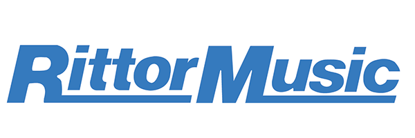 The image shows the blue logo for Rittor Music in bold, italicized font with a line running beneath the word Music on a white background.