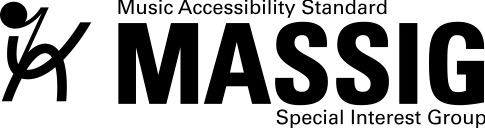 Logo for the Music Accessibility Standard Special Interest Group (MASSIG) with a stylized person and text that reads: Music Accessibility Standard MASSIG Special Interest Group.