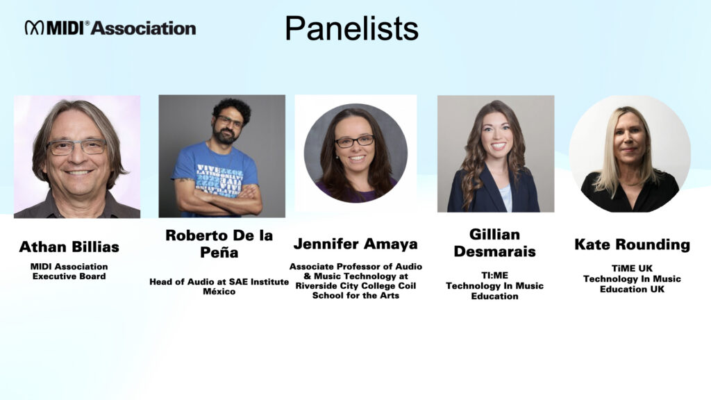 A panel of five experts from the MIDI Association with headshots and names: Athan Billias, Roberto De la Peña, Jennifer Amaya, Gillian Desmarais, and Kate Rounding, along with their roles and affiliations.