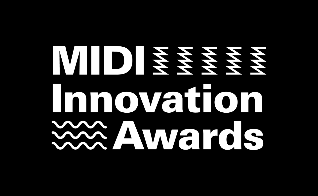 White text on a black background reads MIDI Innovation Awards. The word MIDI is accompanied by zigzag lines above and wavy lines below, resembling sound waveforms.